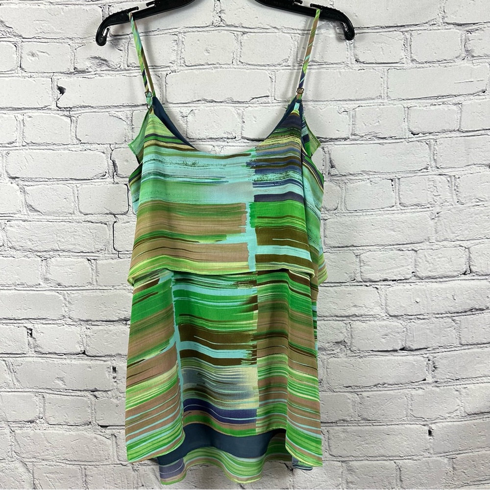 CAbi Abstract Print Flutter Sleeve Adjustable Strap Tank Top Lined Style #605 S - Picture 2 of 6